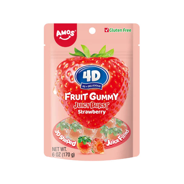 Amos 4D Fruit Gummy Strawberry Juicy Burst 6oz