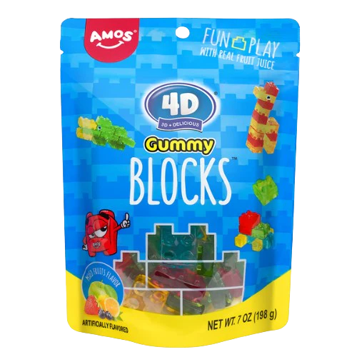 Amos 4 D Gummy Blocks 7 oz. Bag