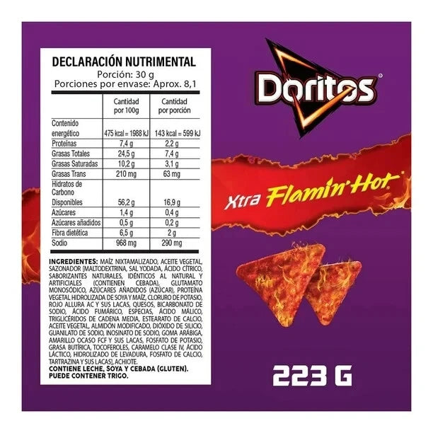 Doritos Flamin Hot sabor queso chile y limón 223G