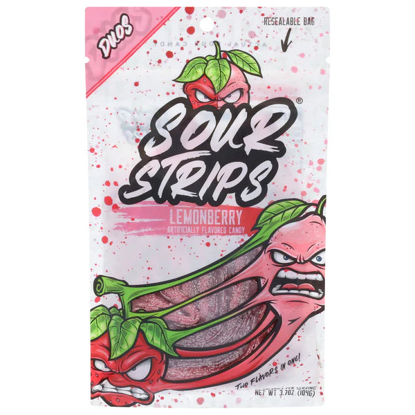 LemonBerry Sour Strips Gummy Belt Candy 3.4oz