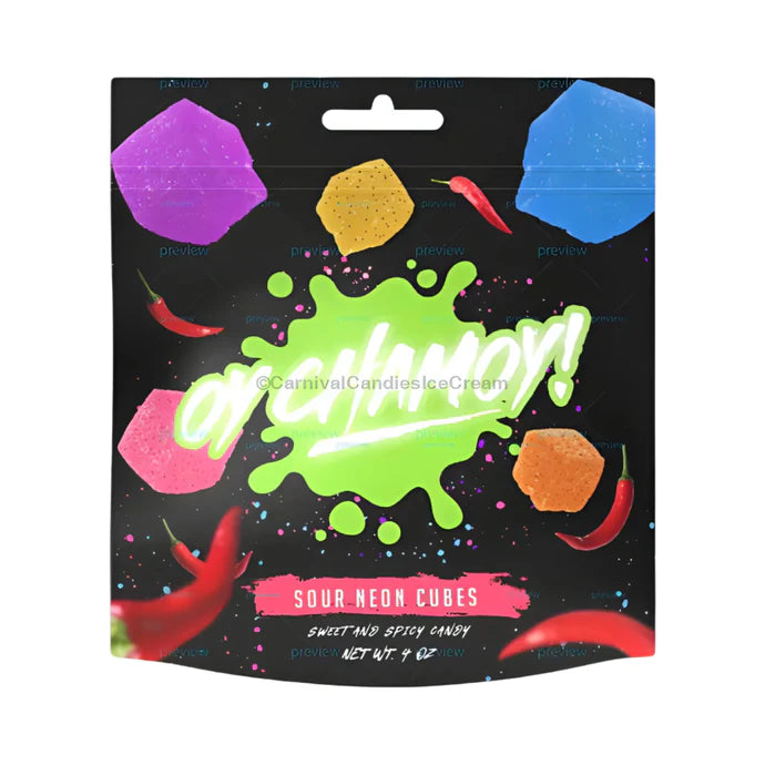Oy Chamoy! Chamoy Covered Sour Neon Cubes 4 Oz.