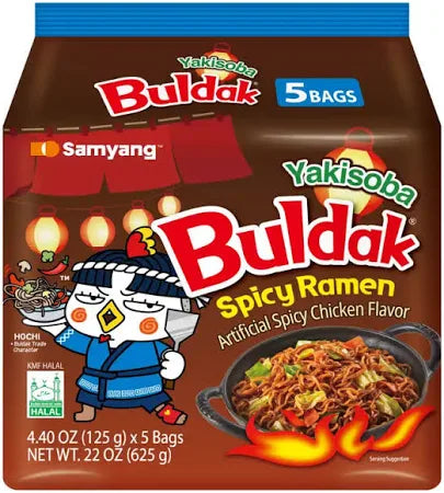 Samyang Buldak Artificial Spicy Chicken Ramen Yakisoba Flavor 5 Packs 22.95 oz