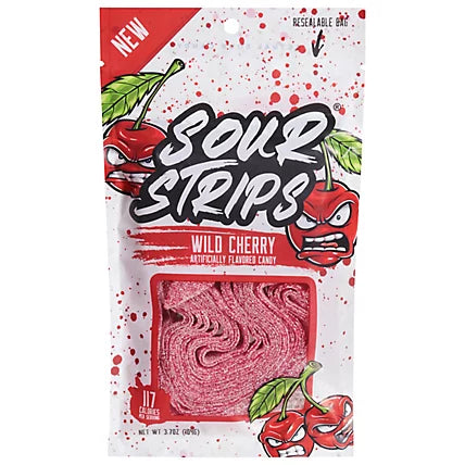 Wild Cherry Sour Strips Gummy Belt Candy 3.4oz