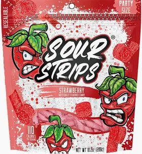Strawberry Sour Strip Gummy Belt Family Size Bag 10oz